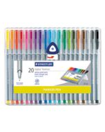 STD334SB20A6 TRIPLUS FINELINER STICK POROUS POINT PEN, EXTRA-FINE NEEDLE TIP, 0.3MM, ASSORTED INK, SILVER BARREL, 20/SET