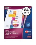 AVE11168 CUSTOMIZABLE TOC READY INDEX MULTICOLOR DIVIDERS, 8-TAB, LETTER, 24 SETS