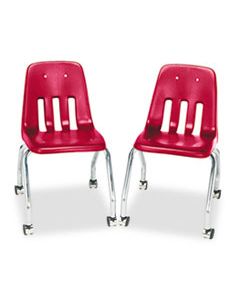 VIR905070 9000 CLASSIC SERIES 4-LEG MOBILE CHAIR, RED SEAT/RED BACK, CHROME BASE, 2/CARTON