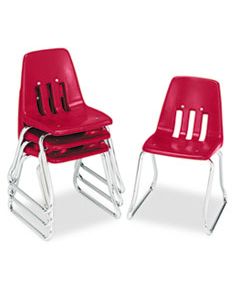 VIR961470 9600 CLASSIC SERIES CLASSROOM CHAIRS, 14" SEAT HEIGHT, RED SEAT/RED BACK, CHROME BASE, 4/CARTON