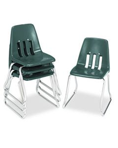 VIR961475 9600 CLASSIC SERIES CLASSROOM CHAIRS, 14" SEAT HEIGHT, FOREST GREEN SEAT/FOREST GREEN BACK, CHROME BASE, 4/CARTON
