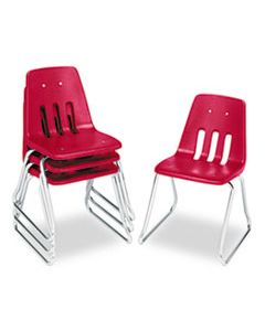 VIR961670 9600 CLASSIC SERIES CLASSROOM CHAIRS, 16" SEAT HEIGHT, RED SEAT/RED BACK, CHROME BASE, 4/CARTON