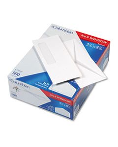 QUACO160 POLY-KLEAR SINGLE WINDOW ENVELOPE, #9, BANKERS FLAP, GUMMED CLOSURE, 3.88 X 8.88, WHITE, 500/BOX