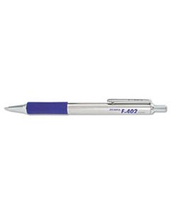 ZEB29220 F-402 RETRACTABLE BALLPOINT PEN, 0.7MM, BLUE INK, STAINLESS STEEL/BLUE BARREL