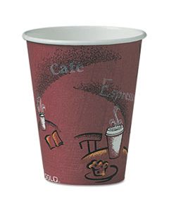 SCCOF8BI0041 SOLO PAPER HOT DRINK CUPS IN BISTRO DESIGN, 8 OZ, MAROON, 500/CARTON