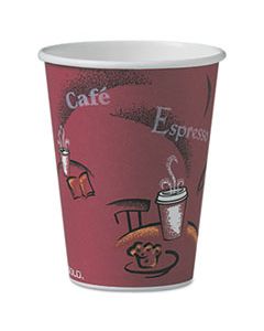 SCCOF12BI0041 SOLO PAPER HOT DRINK CUPS IN BISTRO DESIGN, 12 OZ, MAROON, 300/CARTON