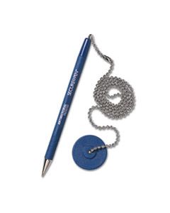 MMF28908 SECURE-A-PEN ANTIMICROBIAL BALLPOINT COUNTER PEN KIT WITH ROUND BASE AND 24" BALL CHAIN, 1MM, BLUE INK/BARREL