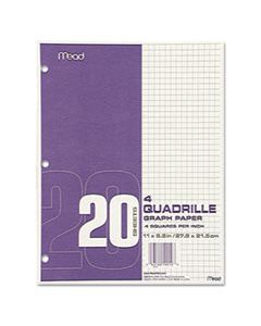 MEA19010 GRAPH PAPER TABLET, 3-HOLE, 8.5 X 11, QUADRILLE: 4 SQ/IN, 20 SHEETS/PAD, 12 PADS/PACK