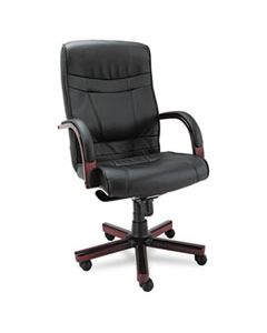 ALEMA41LS10M ALERA MADARIS SERIES HIGH-BACK KNEE TILT LEATHER CHAIR WITH WOOD TRIM, SUPPORTS UP TO 275 LBS, BLACK SEAT/BACK, MAHOGANY BASE