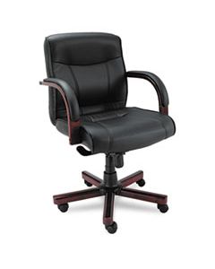 ALEMA42LS10M ALERA MADARIS SERIES MID-BACK KNEE TILT LEATHER CHAIR WITH WOOD TRIM, SUPPORTS UP TO 275 LBS., BLACK SEAT/BACK, MAHOGANY BASE