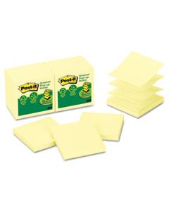 MMMR330RP12YW RECYCLED POP-UP NOTES, 3 X 3, CANARY YELLOW, 100-SHEET, 12/PACK