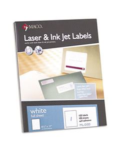 MACML0100 WHITE LASER/INKJET FULL-SHEET IDENTIFICATION LABELS, INKJET/LASER PRINTERS, 8.5 X 11, WHITE, 100/BOX