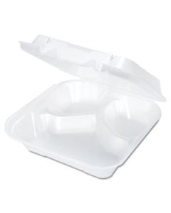 GNPSN243V SNAP-IT VENTED FOAM HINGED CONTAINER, 3-COMP, WHITE, 8 1/4X8X3, 100/BG, 2 BG/CT