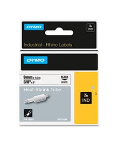 DYM18053 RHINO HEAT SHRINK TUBES INDUSTRIAL LABEL TAPE, 0.37" X 5 FT, WHITE/BLACK PRINT