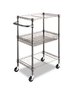 ALESW342416BA THREE-TIER WIRE CART WITH BASKET, 28W X 16D X 39H, BLACK ANTHRACITE