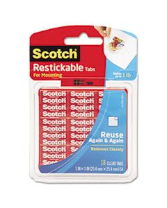MMMR100 RESTICKABLE MOUNTING TABS, 1" X 1", 18/PACK
