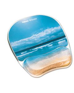 FEL9179301 GEL MOUSE PAD W/WRIST REST, PHOTO, 7 7/8 X 9 1/4, SANDY BEACH