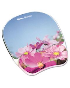 FEL9179001 GEL MOUSE PAD W/WRIST REST, PHOTO, 9 1/4 X 7 1/3, PINK FLOWERS