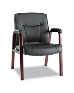 ALEMA43ALS10M ALERA MADARIS SERIES LEATHER GUEST CHAIR WITH WOOD TRIM LEGS, 24.88" X 26" X 35", BLACK SEAT/BLACK BACK, MAHOGANY BASE