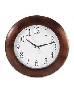 UNV10414 ROUND WOOD WALL CLOCK, 12.75" OVERALL DIAMETER, CHERRY CASE, 1 AA (SOLD SEPARATELY)