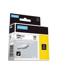 DYM18051 RHINO HEAT SHRINK TUBES INDUSTRIAL LABEL TAPE, 0.25" X 5 FT, WHITE/BLACK PRINT