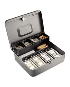 MMF2216194G2 TIERED CASH BOX W/BILL WEIGHTS, CAM KEY LOCK, CHARCOAL