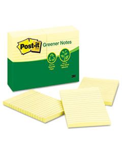 MMM660RPYW RECYCLED NOTE PADS, 4 X 6, LINED, CANARY YELLOW, 100-SHEET, 12/PACK