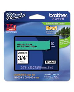BRTTZE741 TZE STANDARD ADHESIVE LAMINATED LABELING TAPE, 0.7" X 26.2 FT, BLACK ON GREEN