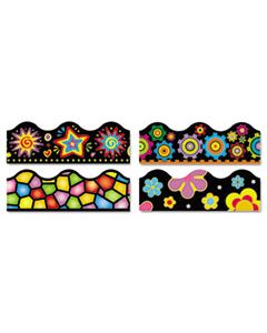 TEPT92919 TERRIFIC TRIMMERS BORDER, 2 1/4 X 39", BRIGHT ON BLACK, ASSORTED, 48/SET