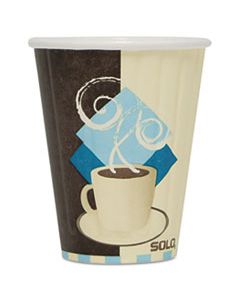 SCCIC8J7534CT DUO SHIELD INSULATED PAPER HOT CUPS, 8 OZ, TUSCAN CAFE, CHOCOLATE/BLUE/BEIGE, 1,000/CARTON