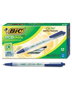 BICCSEM11BE ECOLUTIONS CLIC STIC RETRACTABLE BALLPOINT PEN, 1MM, BLUE INK, CLEAR BARREL, DOZEN