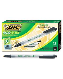 BICCSEM11BK ECOLUTIONS CLIC STIC RETRACTABLE BALLPOINT PEN, 1MM, BLACK INK, CLEAR BARREL, DOZEN