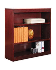 ALEBCS33636MY SQUARE CORNER WOOD VENEER BOOKCASE, THREE-SHELF, 35.63"W X 11.81"D X 35.91"H, MAHOGANY