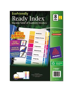 AVE11081 CUSTOMIZABLE TABLE OF CONTENTS READY INDEX DIVIDERS WITH MULTICOLOR TABS, 8-TAB, 1 TO 8, 11 X 8.5, WHITE, 3 SETS