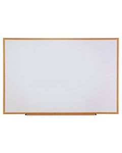 UNV43621 DRY-ERASE BOARD, MELAMINE, 72 X 48, WHITE, OAK-FINISHED FRAME