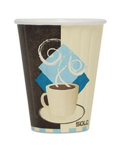 SCCIC8J7534PK DUO SHIELD INSULATED PAPER HOT CUPS, 8 OZ, TUSCAN CAFE, CHOCOLATE/BLUE/BEIGE, 50/PACK
