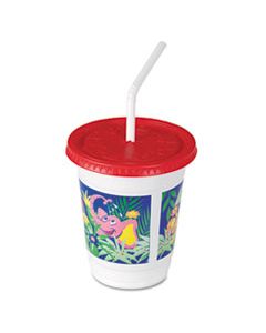 SCCCC12CJ5145 PLASTIC KIDS' CUPS WITH LIDS/STRAWS, 12 OZ, JUNGLE PRINT, 250 CUPS, 250 LIDS, 250 STRAWS/CARTON