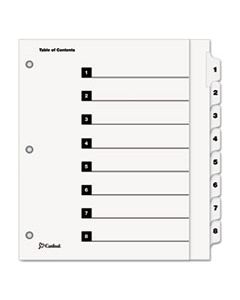CRD61813 ONESTEP EXTRA WIDE PRINTABLE TABLE OF CONTENTS AND DIVIDERS, 8-TAB, 1 TO 8, 11.25 X 9.75, WHITE, 1 SET