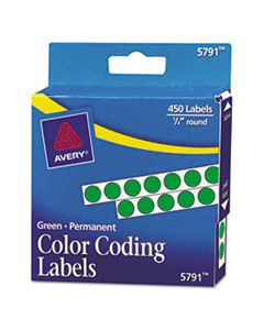 AVE05791 HANDWRITE-ONLY SELF-ADHESIVE REMOVABLE ROUND COLOR-CODING LABELS IN DISPENSERS, 0.25" DIA., GREEN, 450/ROLL
