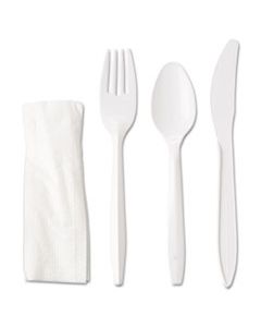 GEN4KITMW WRAPPED CUTLERY KIT, FORK/KNIFE/SPOON/NAPKIN, WHITE, 250/CARTON