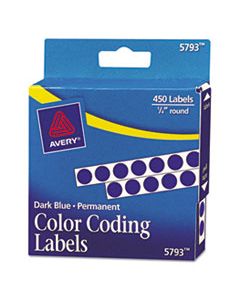 AVE05793 HANDWRITE-ONLY SELF-ADHESIVE REMOVABLE ROUND COLOR-CODING LABELS IN DISPENSERS, 0.25" DIA., DARK BLUE, 450/ROLL