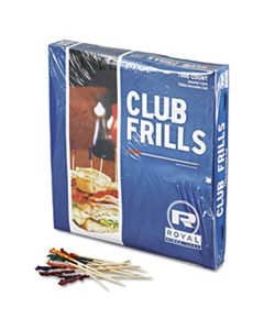 RPPR812W CLUB CELLOPHANE-FRILL WOOD PICKS, 4", ASSORTED, 10000/CARTON