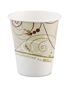 SCC376SMSYM PAPER HOT CUPS IN SYMPHONY DESIGN, POLYLINED, 6 OZ, BEIGE/WHITE, 50 SLEEVE, 20 SLEEVES/CARTON