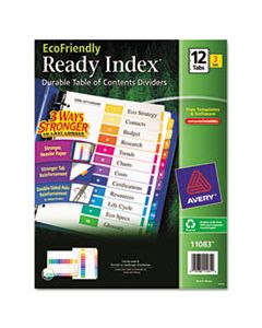 AVE11083 CUSTOMIZABLE TABLE OF CONTENTS READY INDEX DIVIDERS WITH MULTICOLOR TABS, 12-TAB, 1 TO 12, 11 X 8.5, WHITE, 3 SETS