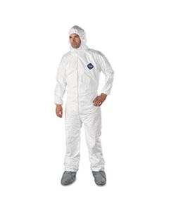 DUPTY122SL TYVEK ELASTIC-CUFF HOODED COVERALLS W/BOOTS, WHITE, LARGE, 25/CARTON