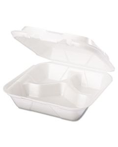 GNPSN243 SNAP IT FOAM CONTAINER, 3-COMP, 8 1/4 X 8 X 3, WHITE, 100/BAG, 2 BAGS/CARTON