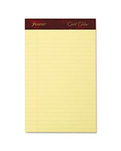 TOP20029 GOLD FIBRE WRITING PADS, NARROW RULE, 5 X 8, CANARY, 50 SHEETS, 4/PACK