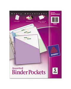 AVE75254 BINDER POCKETS, 3-HOLE PUNCHED, 9 1/4 X 11, ASSORTED COLORS, 5/PACK