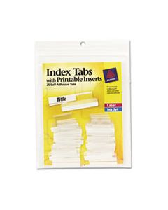 AVE16221 INSERTABLE INDEX TABS WITH PRINTABLE INSERTS, 1/5-CUT TABS, CLEAR, 1" WIDE, 25/PACK