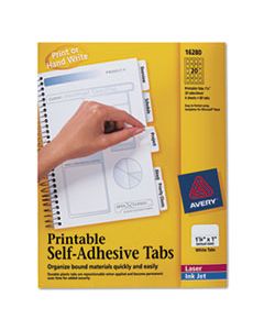 AVE16280 PRINTABLE PLASTIC TABS WITH REPOSITIONABLE ADHESIVE, 1/5-CUT TABS, WHITE, 1.25" WIDE, 96/PACK